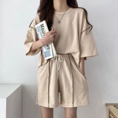 批发复古袖短裤两件套大码纯色夏季时尚休闲<b class='q'>运动服</b>套装<b class='q'>宽松</b>