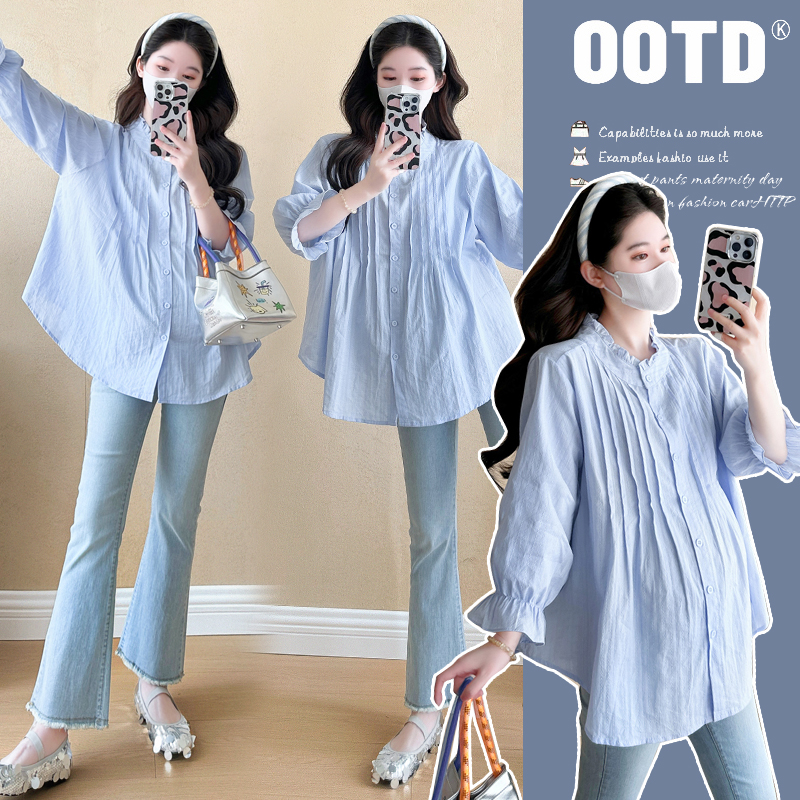 실사 지금 2026 봄 출산 착용 작은 청신 거품 소매 루즈핏 품격 셔츠 수 있습니다. 수유
