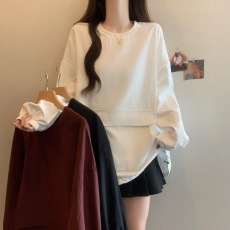 批发百搭休闲高级感减龄t恤女2025<b class='q'>秋</b>季大码微胖mm宽松遮肉中长款上衣