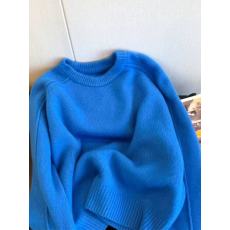 批发kk·studio精选推荐~蓝色高级感圆领毛衣女秋<b class='q'>冬</b>慵懒风软糯糯上衣