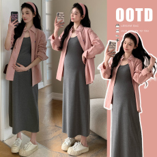 批发实拍 春季新品 <b class='q'>纯棉</b>吊带<b class='q'>连衣裙</b>+韩版衬衣孕妇套装