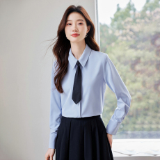 批发蓝色<b class='q'>职业</b>衬衫女春秋新款面试休闲内搭长袖百搭修身通勤衬衣女