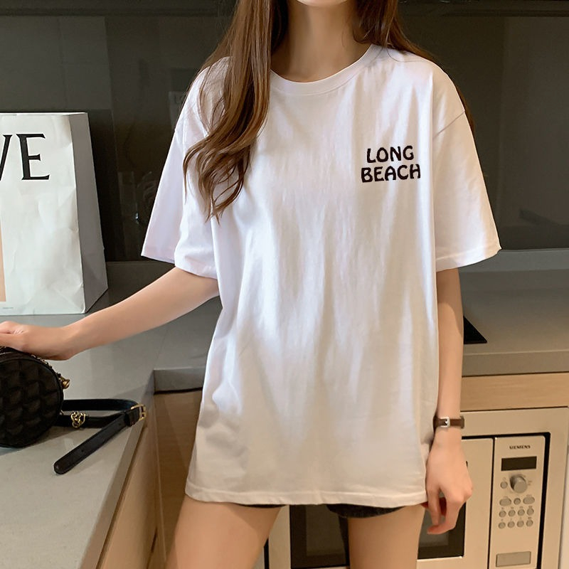 있음 선적 대외 무역 한국 스타일 새로운 여름 반팔 티셔츠 여성 한국 스타일 루즈핏 느긋한 하라주쿠 맨위 chic 항구