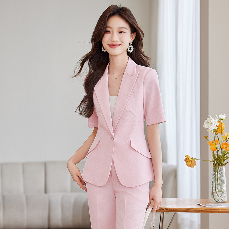 FA29201# 西装新款春秋职业套装粉色正装高级感职业套裙西服女薄款工作服 服裝批發女裝批發服飾貨源