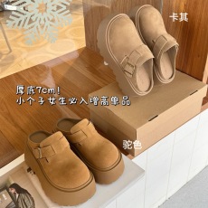 批发增高7CM<b class='q'>日系</b>美拉德~原宿风牛皮厚底包头拖半拖鞋女懒人外穿勃肯鞋