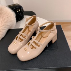 批发2025早春新款miu系圆头中跟一字带玛丽珍单鞋漆皮粗跟单鞋女