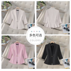 批发<b class='q'>七分袖</b>缎面短款西装外套女薄款2024夏季新款高级感无领小西服黑色