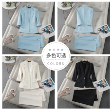 批发高端西装<b class='q'>外套</b>女夏季薄款小众独特短款上衣时尚气质七分袖西服套裤