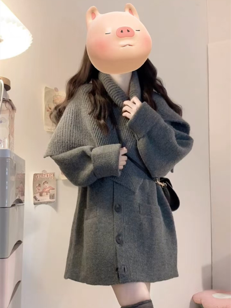 스웨터 여성 코트 가을과 겨울 새로운 느슨한 단색 한국어 버전 게으른 바람 슬림 와일드 착용 뜨개질 맨위