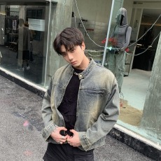 批发复古垫肩水洗立领牛仔夹克男痞帅<b class='q'>嘻哈</b>百搭高级感外套ins潮牌小众