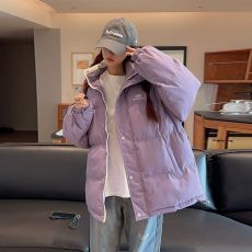 批发实拍美式三条杠2024新款羽绒棉服女短款韩系加厚学院风宽松面包…
