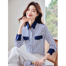 批发<b class='q'>明星</b><b class='q'>同款</b>意大利小帆船长袖衬衫女2026春季新款春装条纹衬衣