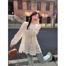 批发实拍 大码 百搭设计感拼接套头小清新长袖衬衫上衣衬衣女