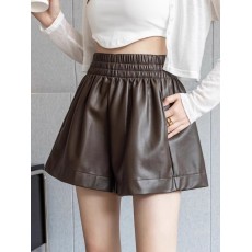 批发pu皮短裤女2025秋冬季新款高腰a字阔腿裤子时尚宽松打底外穿靴裤