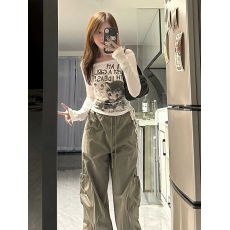 批发美式复古小猫印花一字肩防晒罩衫女夏季辣妹风修身长袖T恤空调衫