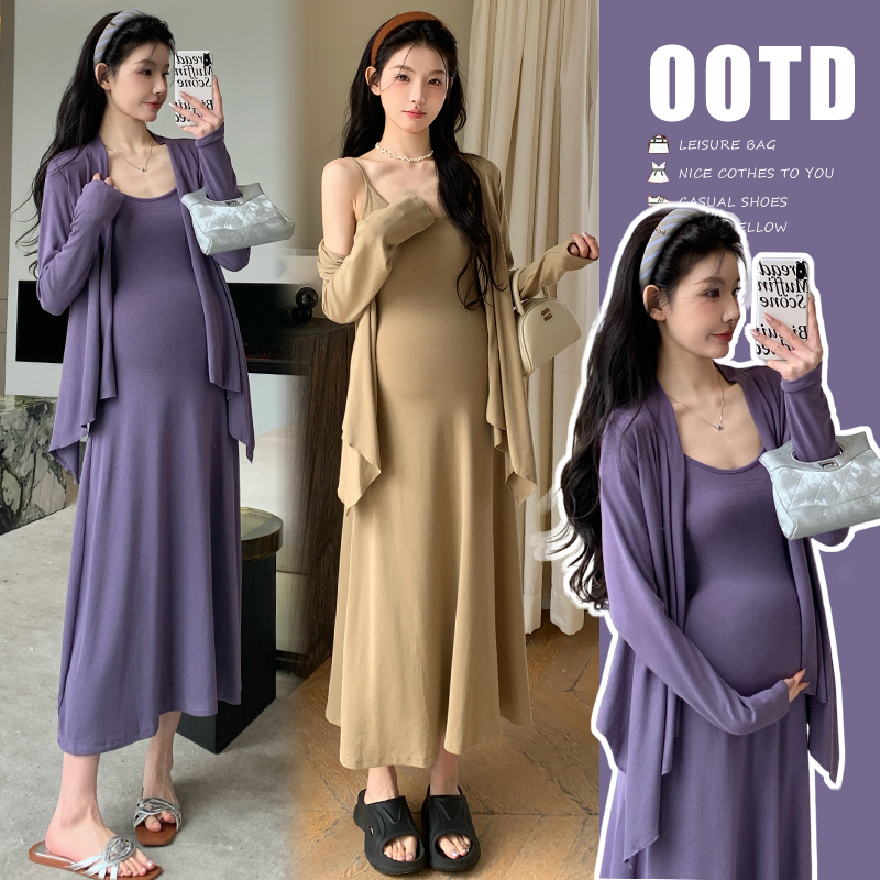 실제 촬영 스팟 봄 신제품 슬링 드레스 불규칙한 외투 임산부 정장