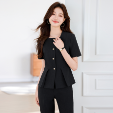 批发无领<b class='q'>短袖</b>西装职业套装女装夏季酒店前台<b class='q'>珠宝</b>金店美容院工作服导购