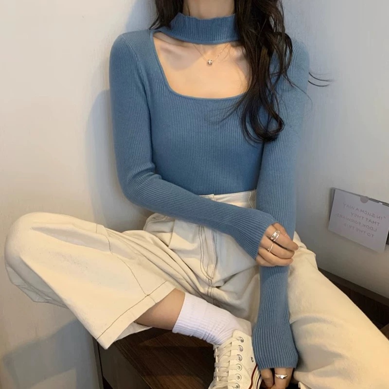 행침 목 뜨개질 바지를 입는 셔츠 여자 가을과 겨울 패션 외국 가스 슬림 피트 인사이드 가져 가라. 스웨터 고급 센스 광장 칼라 맨위