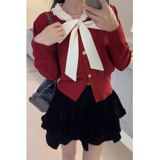 批发新年红抖音天猫品质新款蝴蝶结绑带长袖<b class='q'>针织</b>衫上衣气质毛衣<b class='q'>开衫</b>女