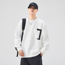 批发2025春秋新款重磅宽松百搭拼接卫衣男<b class='q'>日系</b><b class='q'>复古</b>街头时尚贴袋卫衣