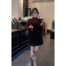 批发实价有货法式小香风红色半高领针织吊带<b class='q'>连衣裙</b>女春季高级感套装