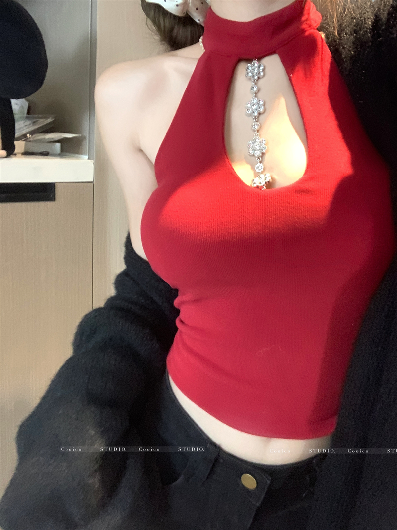 실사 행침 목 캐미솔 겨울 니트 인사이드 가져 가라. 순수한 욕망 섹시함 몸매 가꾸기 쇼트 스타일 오프숄더 맨위