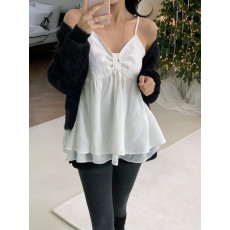 批发尺码更新韩国chic早春新款甜美百搭<b class='q'>双层</b>裙式下摆<b class='q'>背心</b>吊带上衣