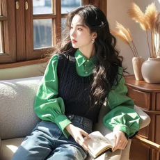 批发官图 韩版<b class='q'>宽松</b>衬衫针织背心两件套女装2026春季新款时尚休闲套装