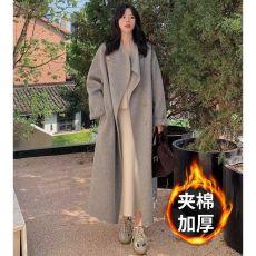 批发夹棉毛呢大衣女中长款美拉德立领宽松气质秋冬<b class='q'>新款</b>韩版毛呢外套