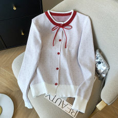 实拍 大货 2026春装新款洋气设计感上衣蝴蝶结圆领针织衫开衫女