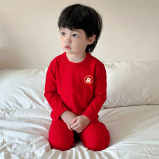 批发黛琳芬90-160码红色本命年德绒保暖内衣儿童睡衣男女孩家居服9