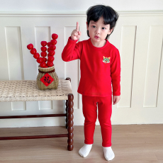 批发[黛琳芬]90-160码红色本命年德绒保暖<b class='q'>内衣</b><b class='q'>儿童</b>睡衣男女孩家居服9