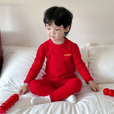 批发黛琳芬90-160码红色德绒保暖内衣儿童睡衣男女孩家居服157