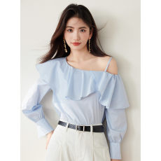 批发实拍◆有◆2026春季<b class='q'>新款</b>女装甜美荷叶边一字领露肩长袖上衣