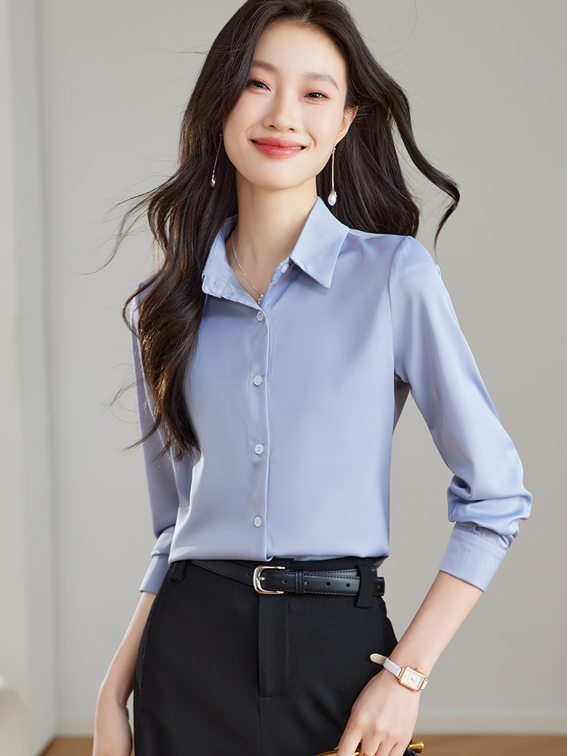 실사 2026 봄 미니멀리즘 새틴 여성 셔츠 출퇴근 셔츠 디자인 센스 작은 대중 긴팔 맨위