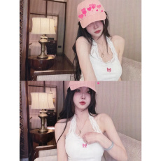 批发满天星 已出货 罗纹 设计感蕾丝边吊带上衣挂脖背心