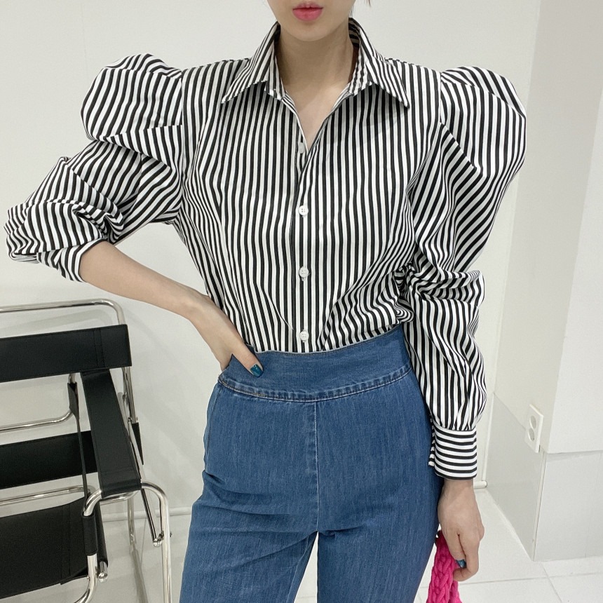 chic 한국 봄 새로운 프랑스식 궁정 패션 품격 디자인 센스 거품 소매 맨위 셔츠 의류