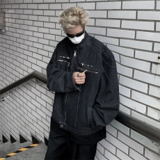 批发美式高街立领牛仔外套男春秋款vibe潮牌<b class='q'>嘻哈</b>宽松百搭做旧工装夹克