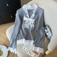 实拍 大货 2026春装新款设计感洋气蕾丝花边上衣打底衫针织衫女