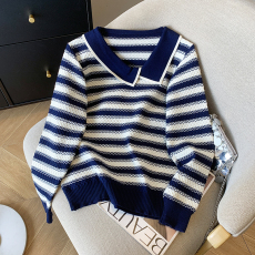 实拍 大货 2026春装新款设计感洋气不规则领条纹上衣打底针织衫女