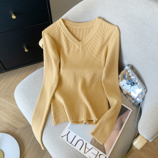 实拍 大货 2026春装新款修身纯色百搭V领打底衫T长袖上衣针织衫女