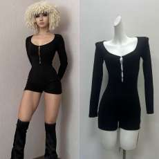 批发XIANGYU2024秋款黑色<b class='q'>欧美</b>辣妹性感深V紧身显瘦长袖连体打底衣裤