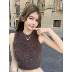 批发秋冬女装韩版批新款发仿貂绒毛保暖打底外穿性感短款<b class='q'>露</b><b class='q'>脐</b>小<b class='q'>背心</b>潮