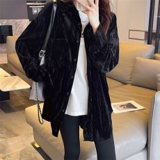 批发实拍抖音天猫做工法式复古金丝绒衬衫女春季新款慵懒风高级感衬衣