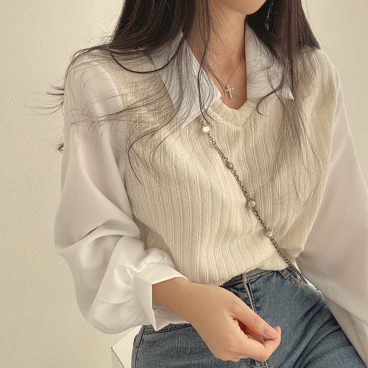 있음 선적 chic 패션 페이크 레이어드 패치워크 셔츠