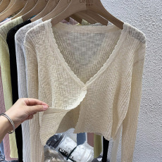 批发2026薄款针织冰丝<b class='q'>开衫</b>外套长袖夏季外搭空调衫白色防晒披肩上衣女