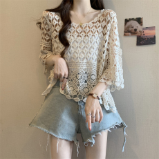 批发实拍实价～大码钩花镂空针织衫女春<b class='q'>夏</b>外搭宽松罩衫百搭防晒上衣