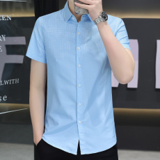 批发<b class='q'>韩</b>版帅气新款短袖衬衣夏季潮流修身个性渐变印花衬衫<b class='q'>精致</b>上衣男士