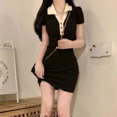 批发天猫抖音质量纯欲<b class='q'>风</b>辣妹polo连衣裙女春秋小个子收腰显瘦包臀短裙