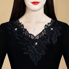 批发低领春秋网纱薄款<b class='q'>打底衫</b>女新款蕾丝高档刺绣洋气内搭镂空百搭上衣